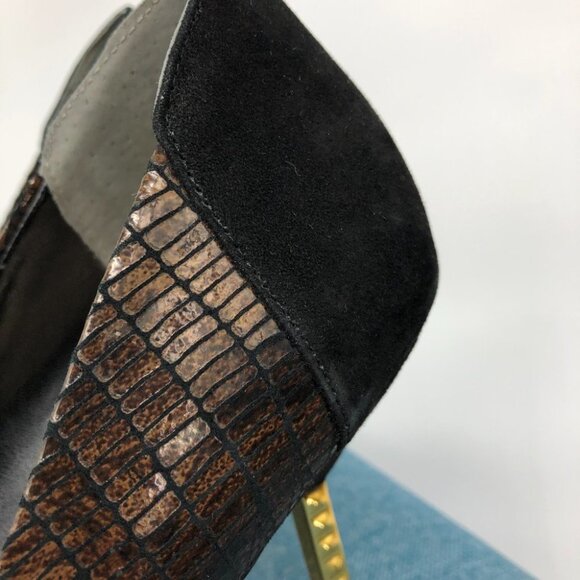 J. Renee leather & suede - Adan black & brown gold heeled pointed pumps size 11M - Picture 14 of 16